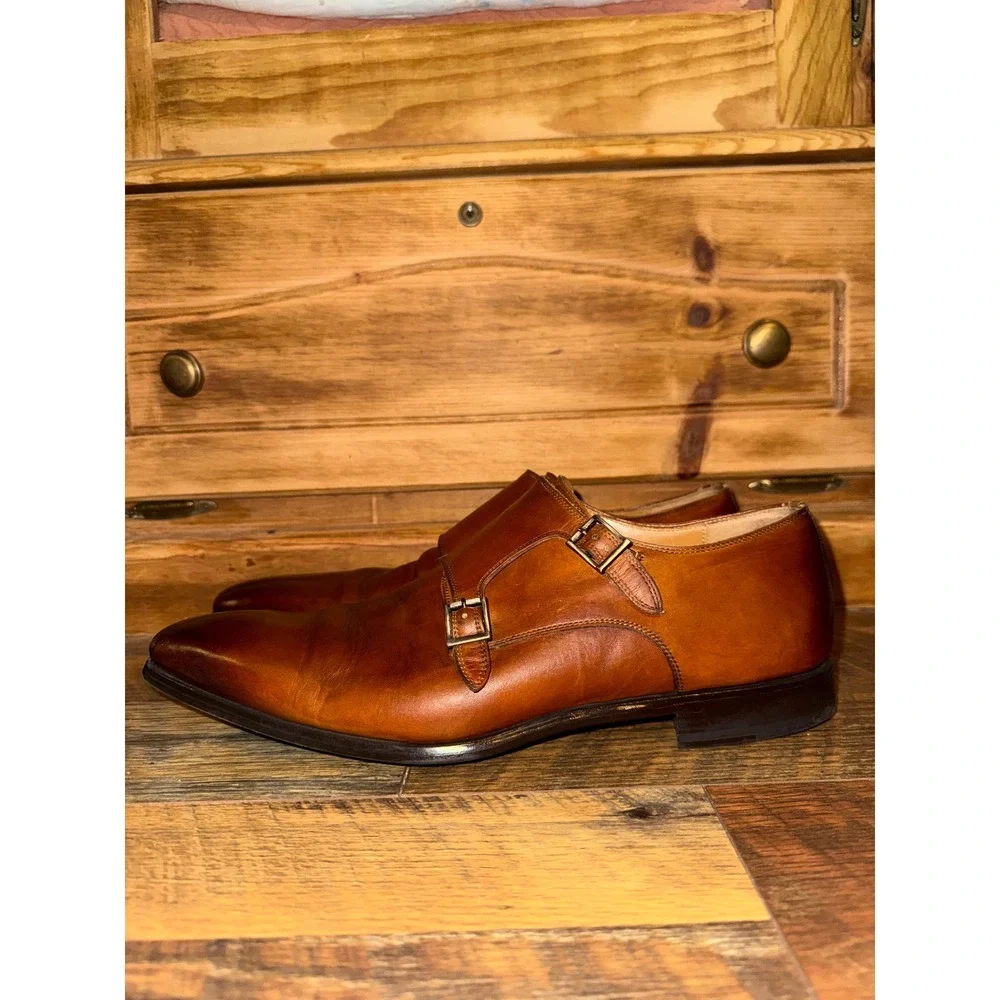 Magnanni Men 10.5 M Brown Leather Double Monk Strap Dress Shoes 19737